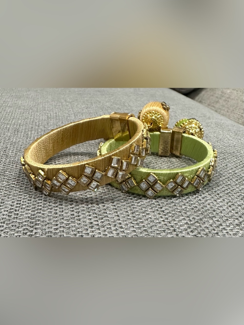 Gold and Green Crystal-Embellished Bracelet Set | Indian Costume Jewelry